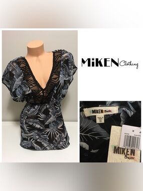 🆕MIKEN SWIM - XS - NWT - PALM LEAF PRINT CROCHET KAFTAN / COVER UP